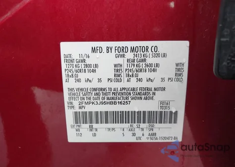 2017 Ford Edge Sel из США, поврежденный, VIN 2FMPK3J95HBB16257